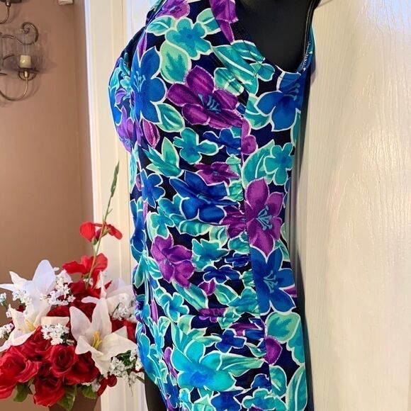 BLU & PURPLE FLOWERED ONE-PIECE by GABAR SIZE 12 - Picture 3 of 6